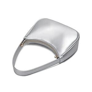 Silver Hobo Shoulder Bag Mini Vegan Leather Purse